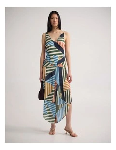 Daisy Drop Waist Printed Dress in Blue Multi
