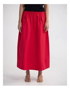 Lana Pocket Front Maxi Skirt in Red