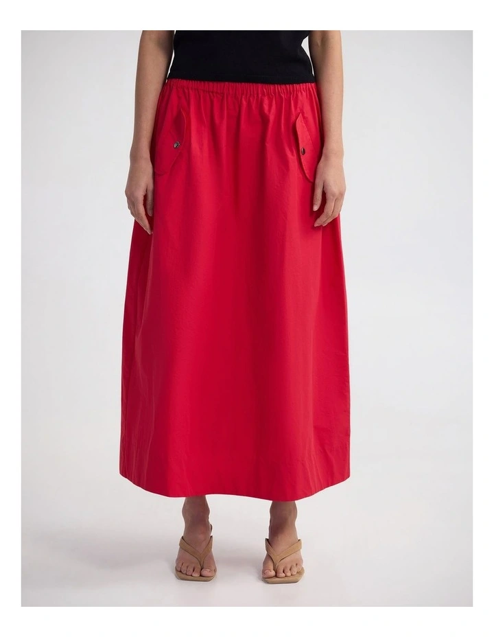 Lana Pocket Front Maxi Skirt in Red image 1