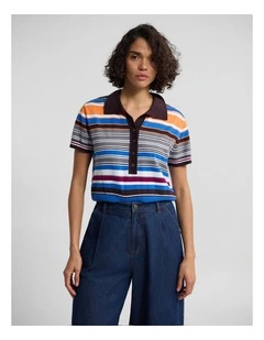 Dina Stripe Polo in Blue Print