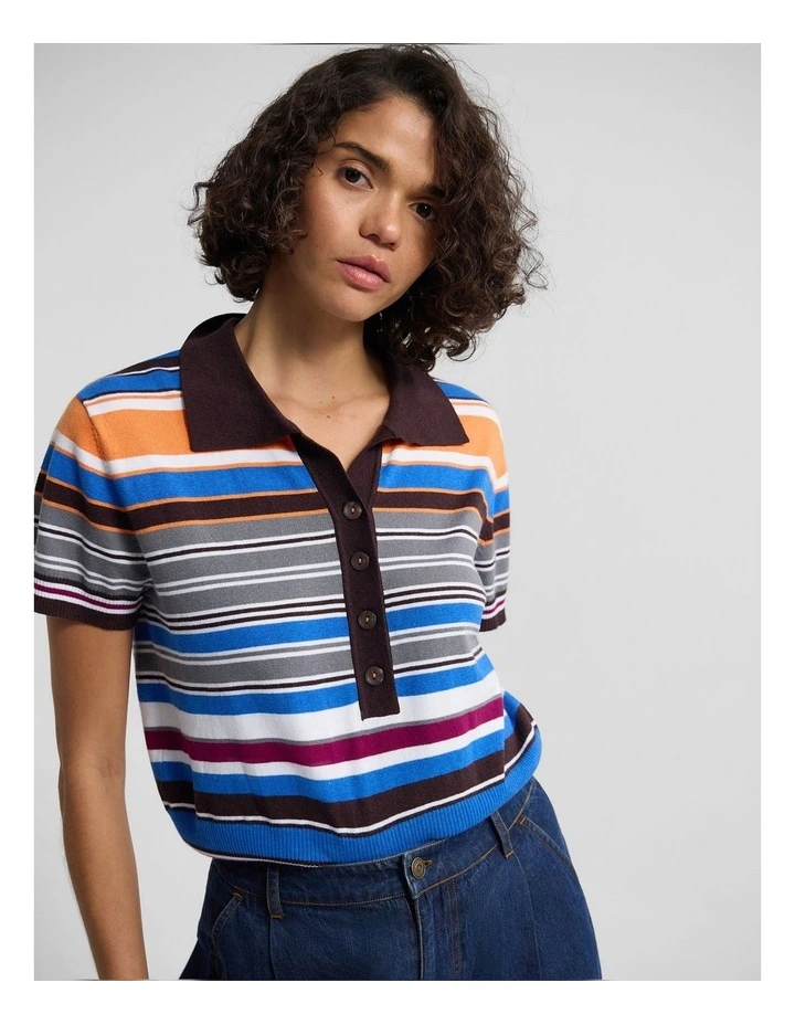 Dina Stripe Polo in Blue Print image 5