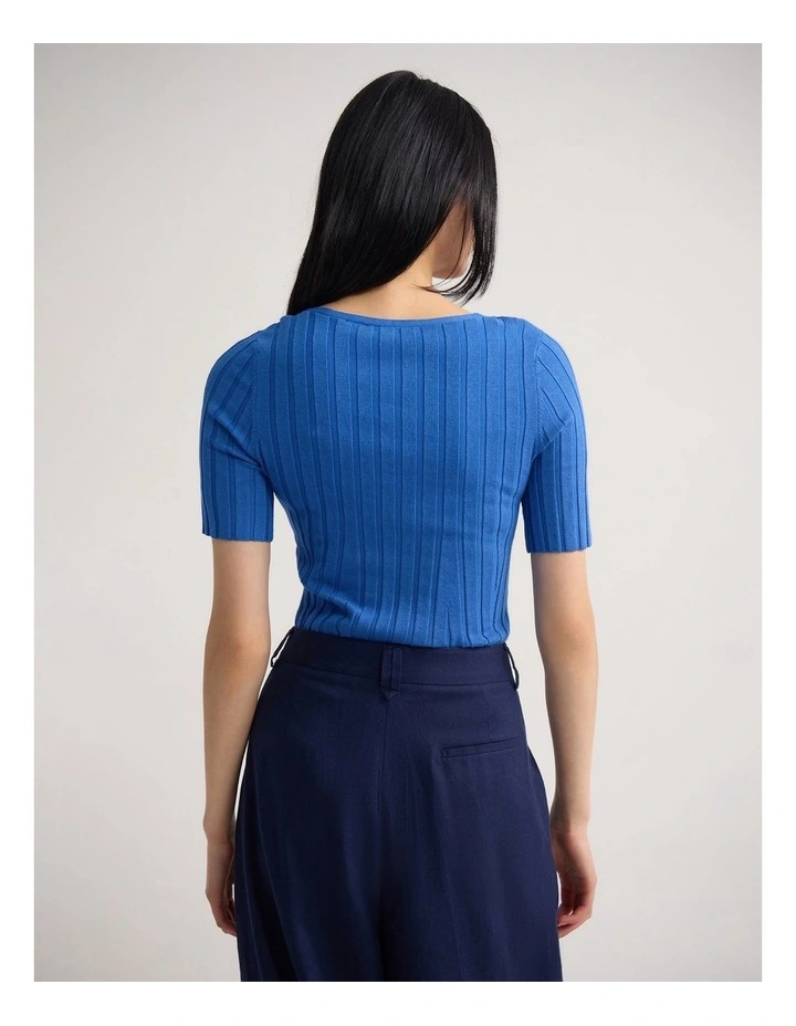 Lucy Rib V-Neck Knit in Blue image 2