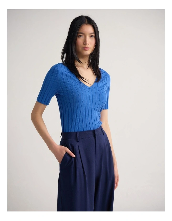 Lucy Rib V-Neck Knit in Blue image 3