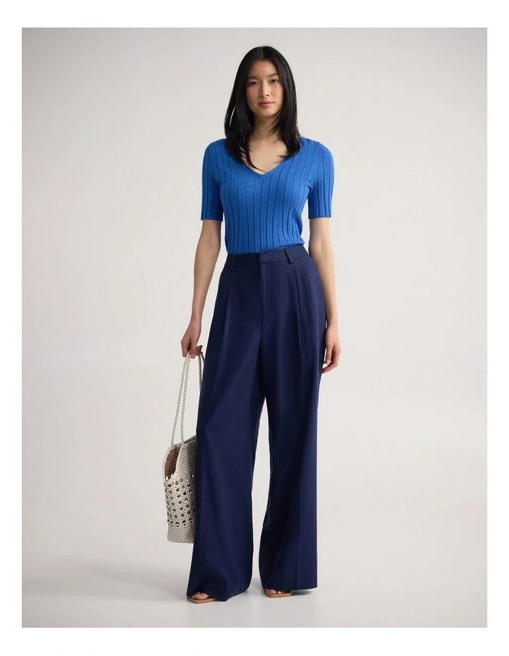 Lucy Rib V-Neck Knit in Blue image 5