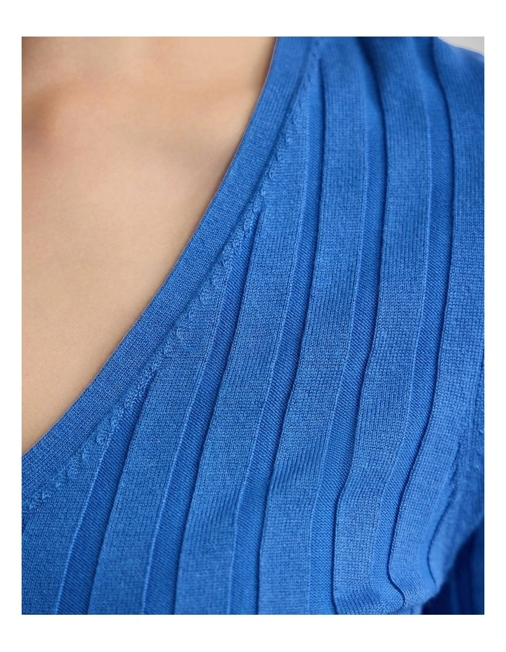 Lucy Rib V-Neck Knit in Blue image 6