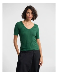 Lucy Rib V-Neck Knit in Green