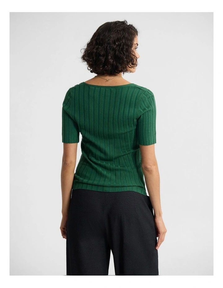 Lucy Rib V-Neck Knit in Green image 2