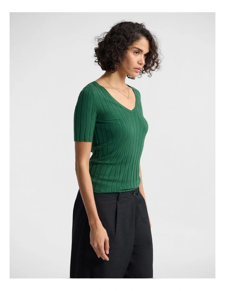 Lucy Rib V-Neck Knit in Green image 3