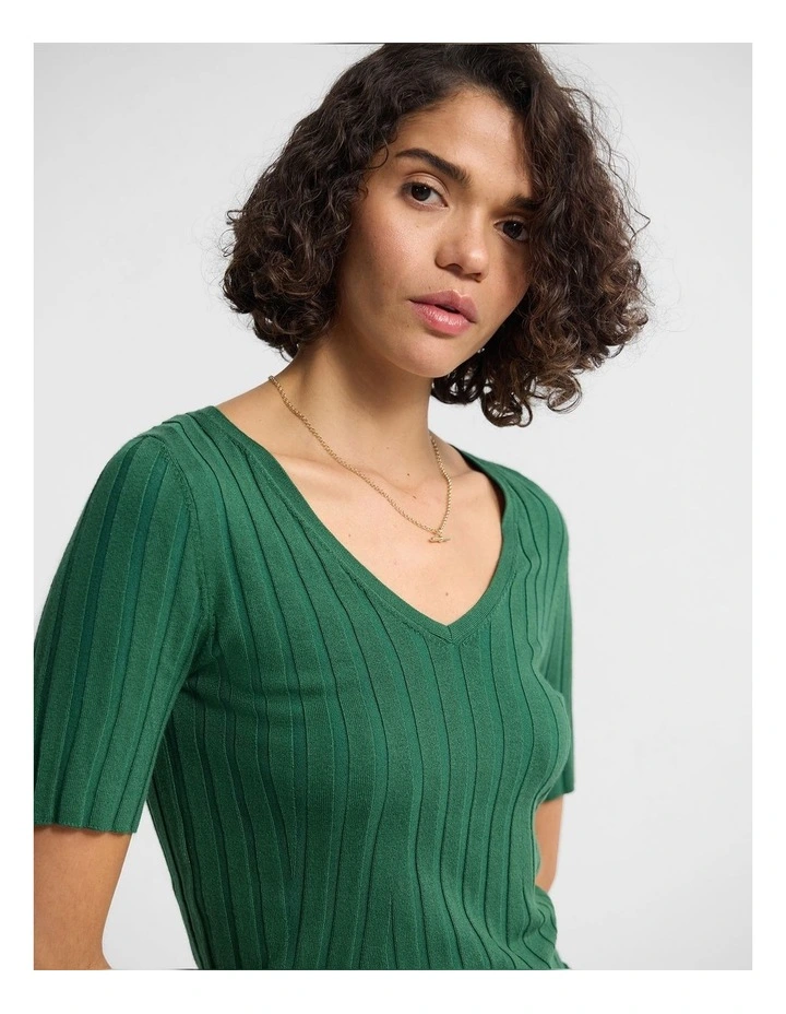 Lucy Rib V-Neck Knit in Green image 5