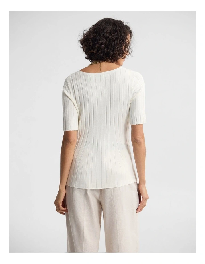 Lucy Rib V-Neck Knit in Ivory image 2