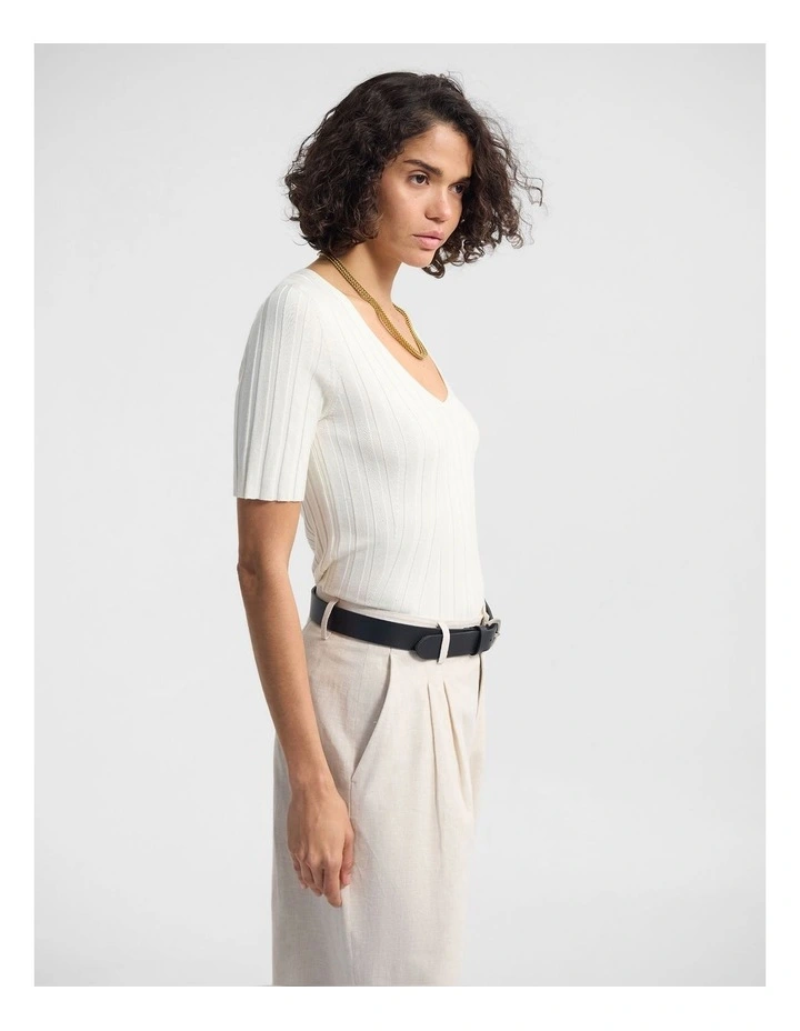 Lucy Rib V-Neck Knit in Ivory image 3