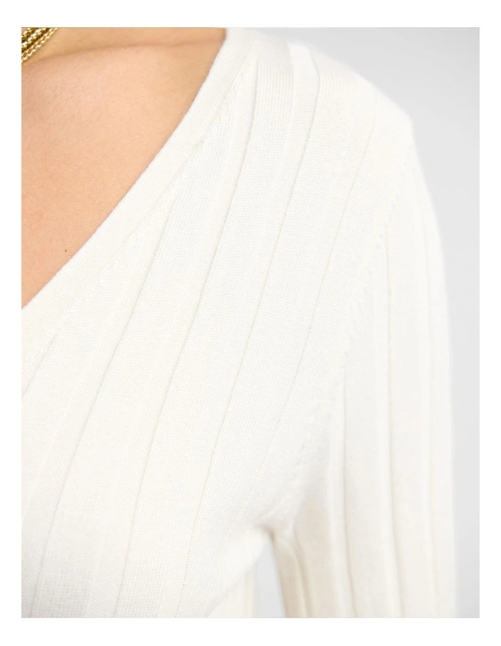 Lucy Rib V-Neck Knit in Ivory image 6
