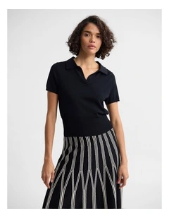 Daphne Short Sleeve Polo in Black