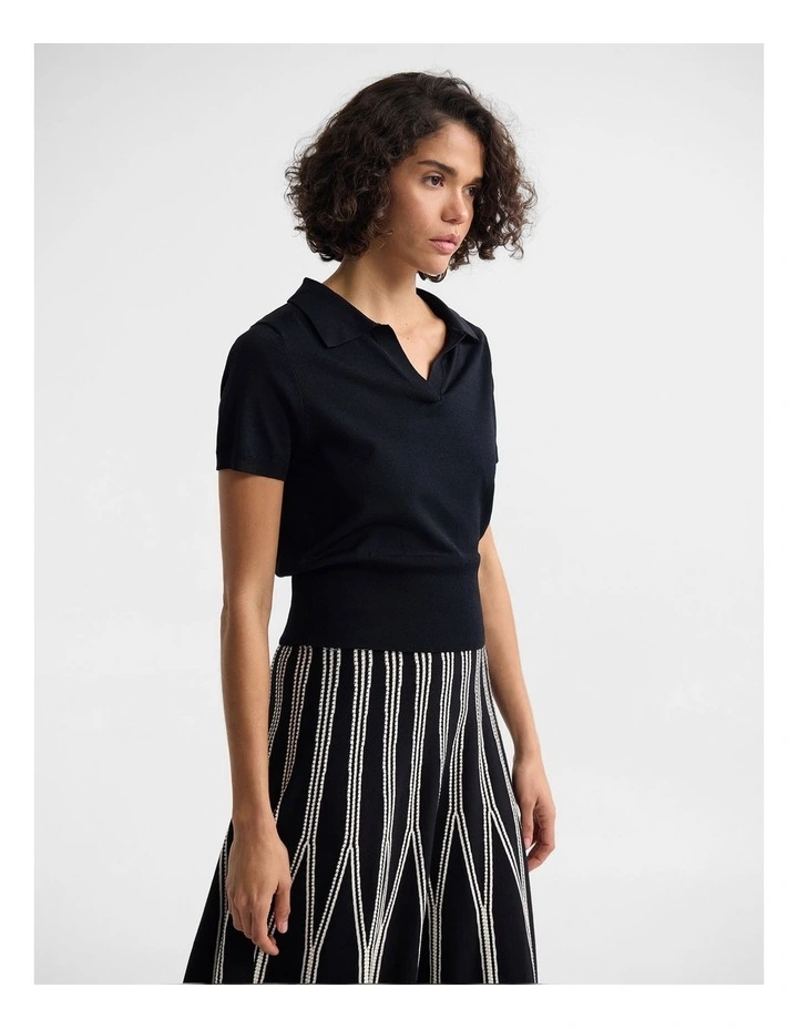 Daphne Short Sleeve Polo in Black image 3