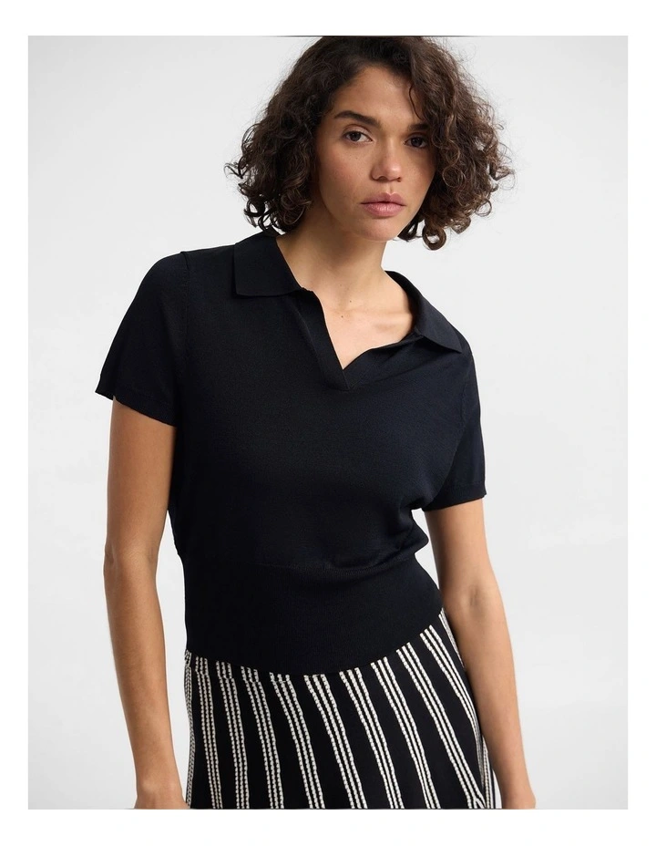 Daphne Short Sleeve Polo in Black image 5