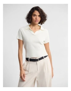 Daphne Short Sleeve Polo in Ivory
