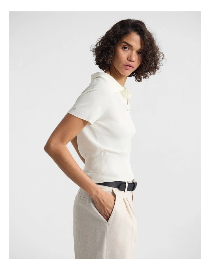 Daphne Short Sleeve Polo in Ivory image 3