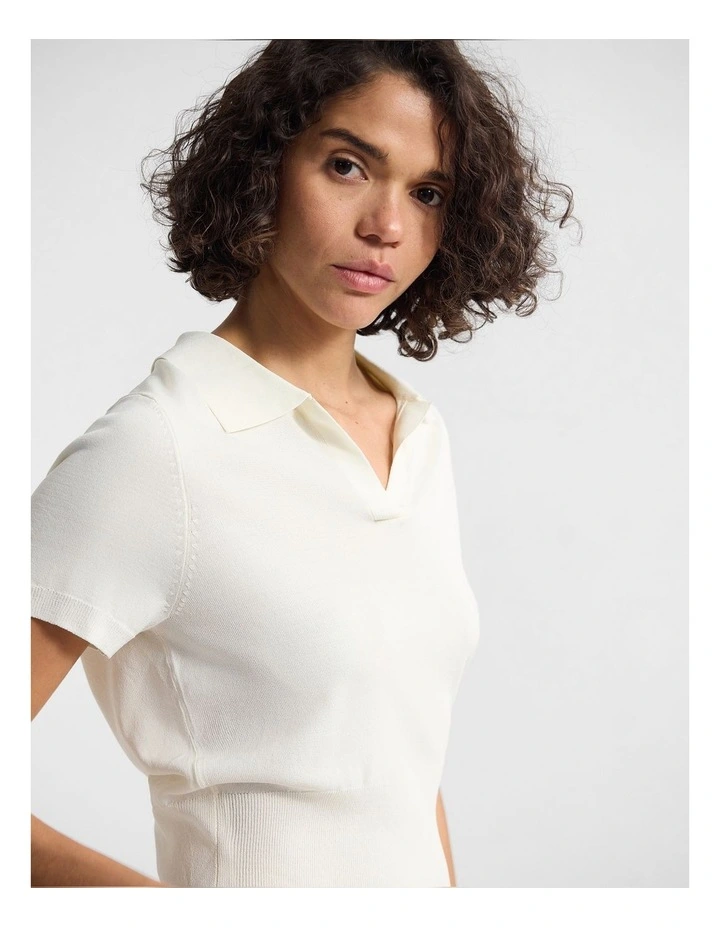 Daphne Short Sleeve Polo in Ivory image 5