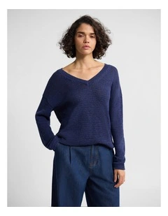 Fleur Chunky V-Neck Knit in Indigo
