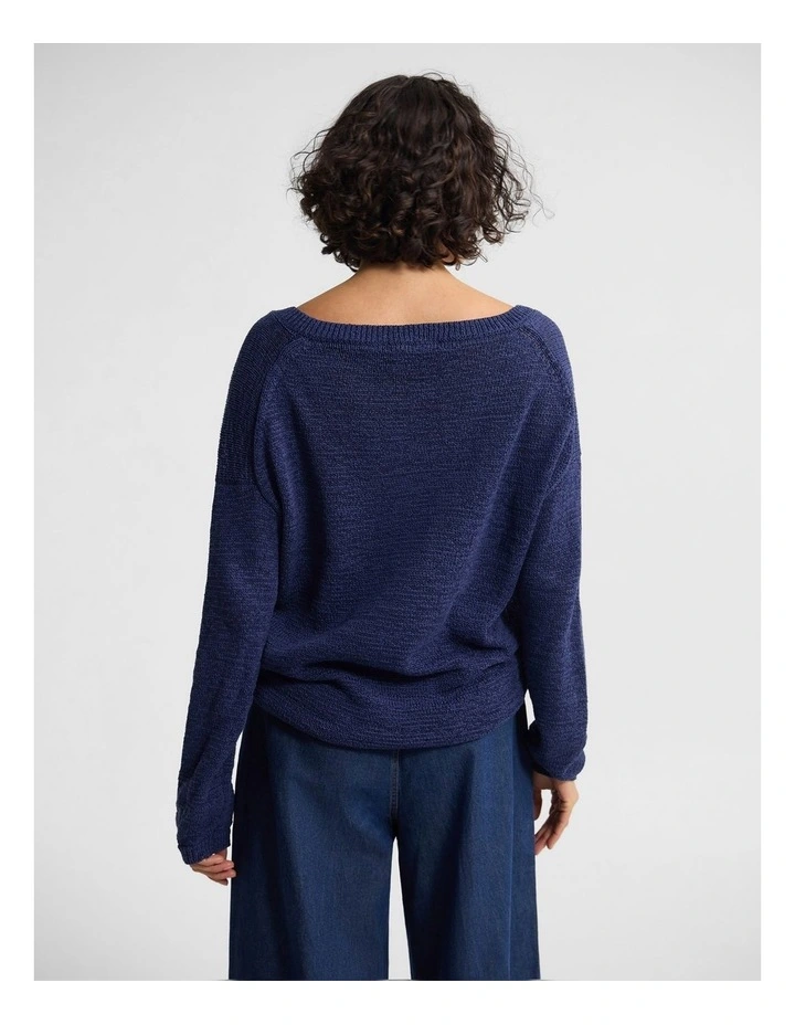 Fleur Chunky V-Neck Knit in Indigo image 2