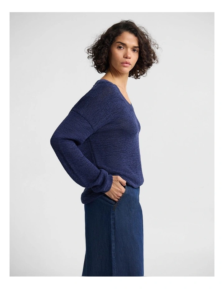 Fleur Chunky V-Neck Knit in Indigo image 3