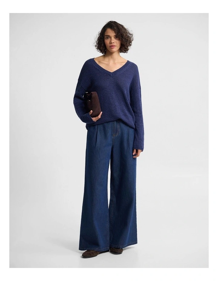 Fleur Chunky V-Neck Knit in Indigo image 4