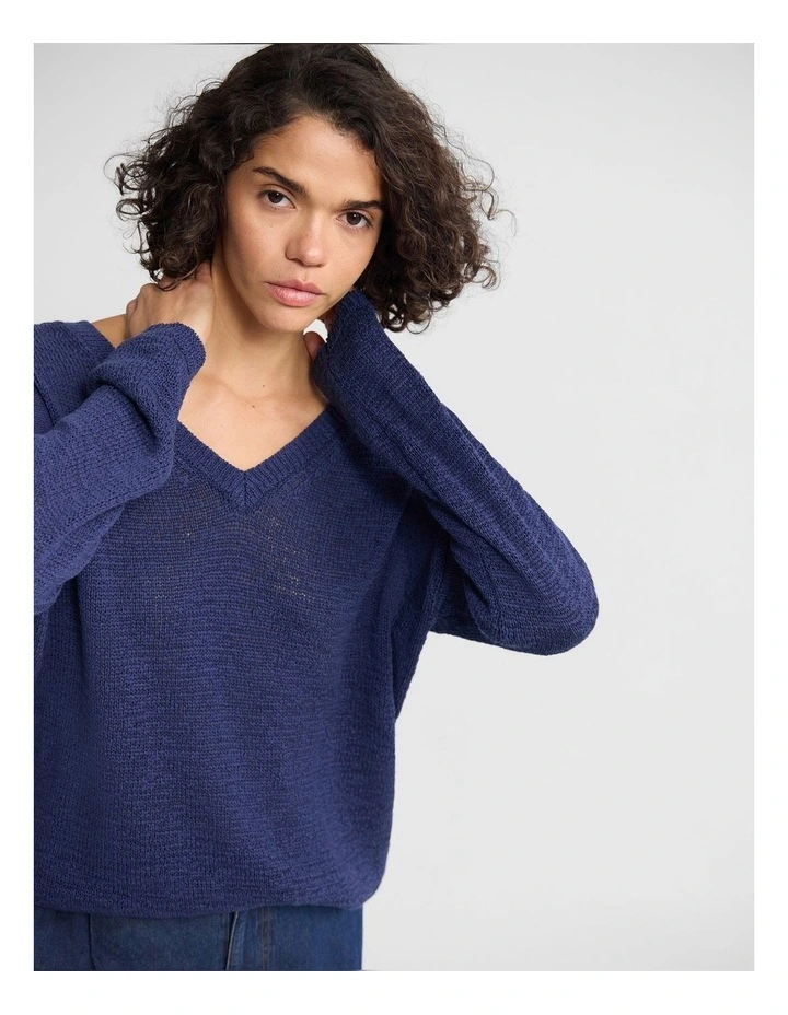 Fleur Chunky V-Neck Knit in Indigo image 5