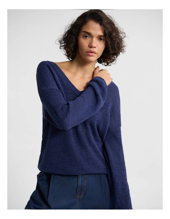 Fleur Chunky V-Neck Knit in Indigo image 7
