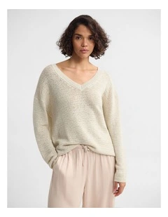Fleur Chunky V-Neck Knit in Ecru