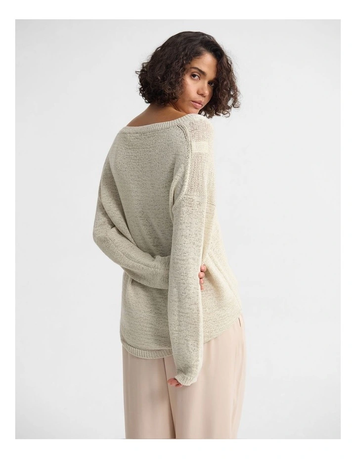 Fleur Chunky V-Neck Knit in Ecru image 2