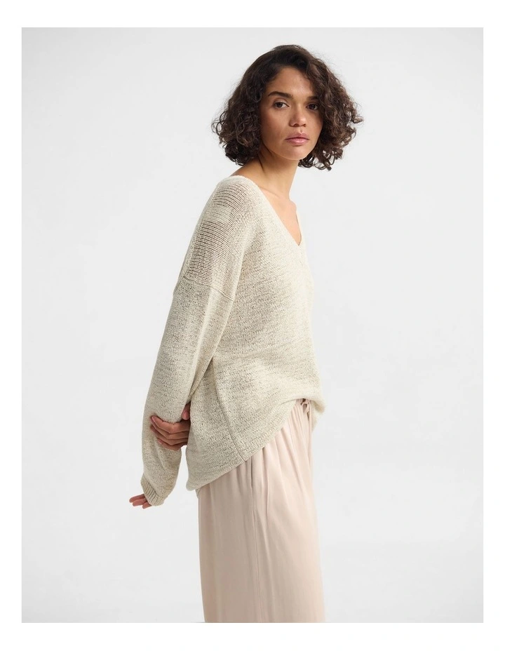 Fleur Chunky V-Neck Knit in Ecru image 3