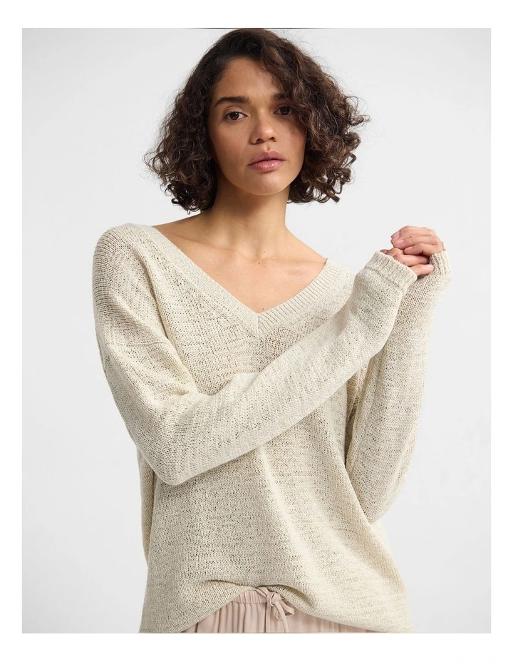 Fleur Chunky V-Neck Knit in Ecru image 5