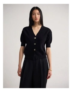 Monica Puffer Sleeve Cardigan in Black
