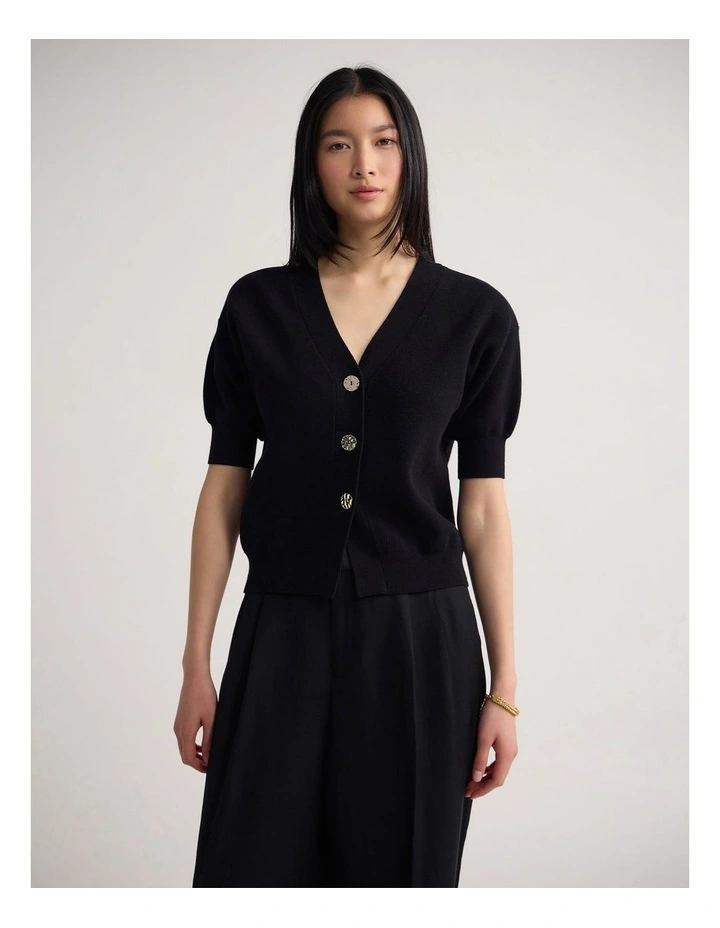 Monica Puffer Sleeve Cardigan in Black image 1