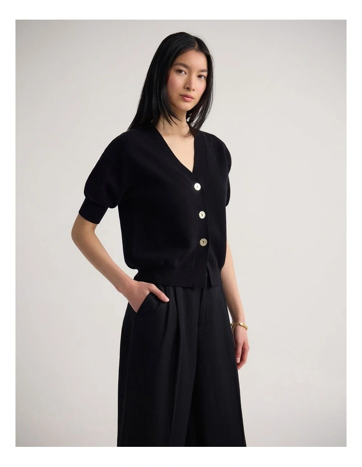 Monica Puffer Sleeve Cardigan in Black image 3
