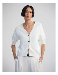 Monica Puffer Sleeve Cardigan in Ivory
