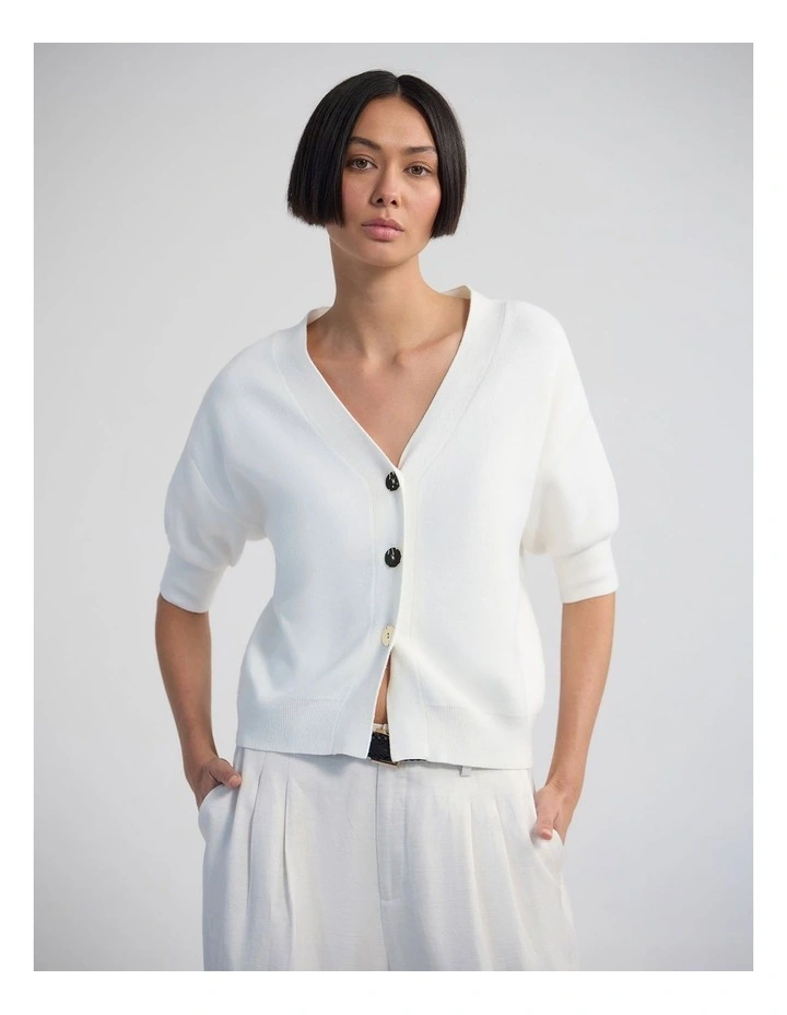 Monica Puffer Sleeve Cardigan in Ivory image 1