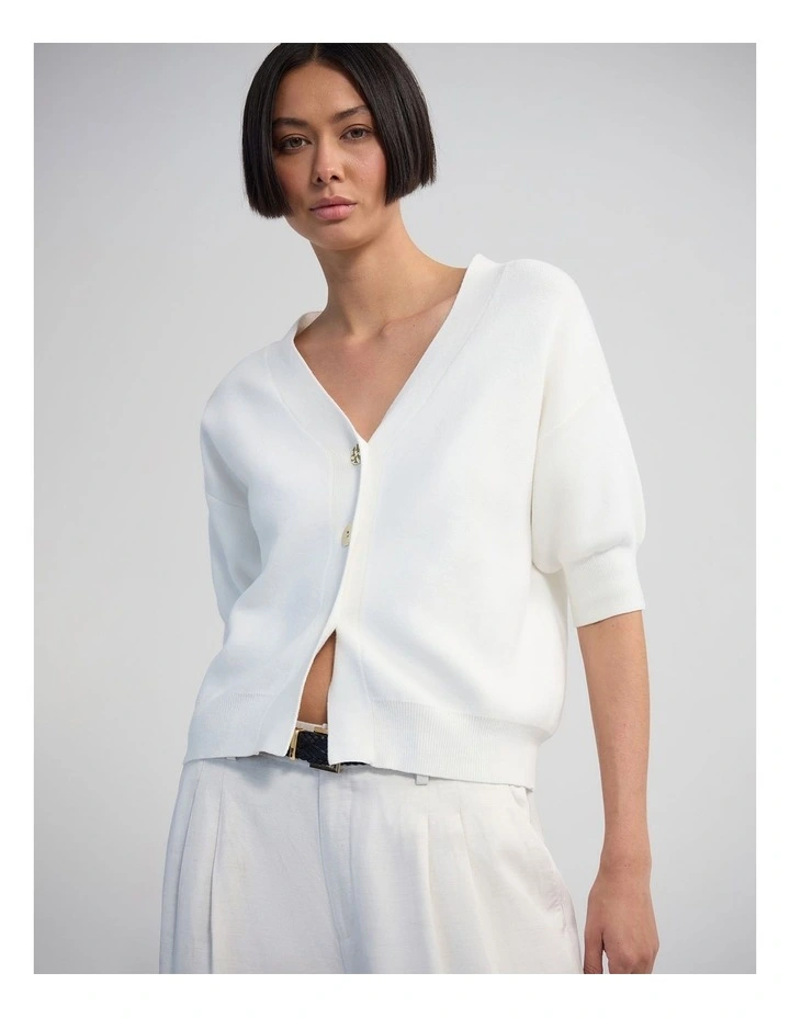 Monica Puffer Sleeve Cardigan in Ivory image 4