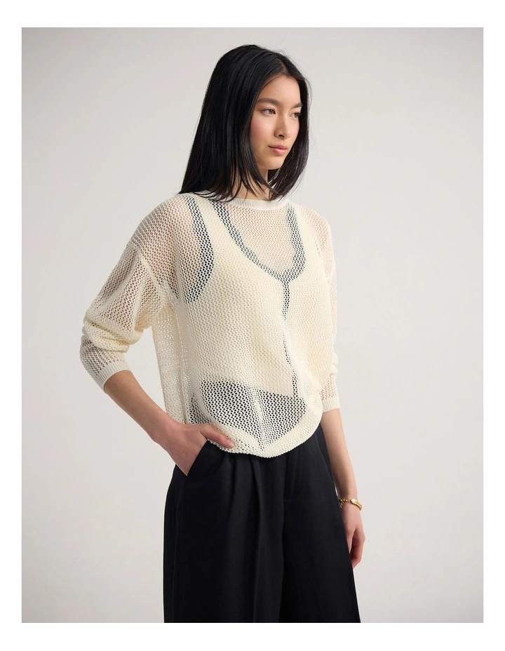 Charly Chunky Knit Crew Neck in Ecru image 3