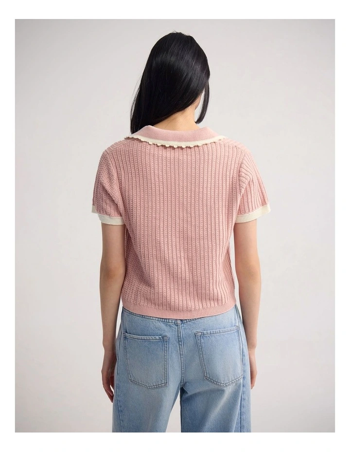 Talia Polo Knit in Pink/Cream image 2