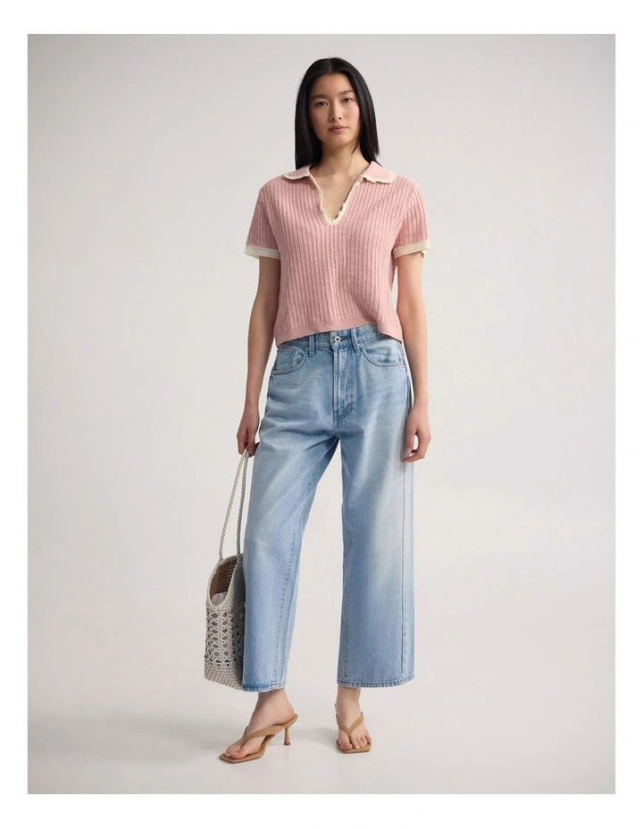 Talia Polo Knit in Pink/Cream image 5