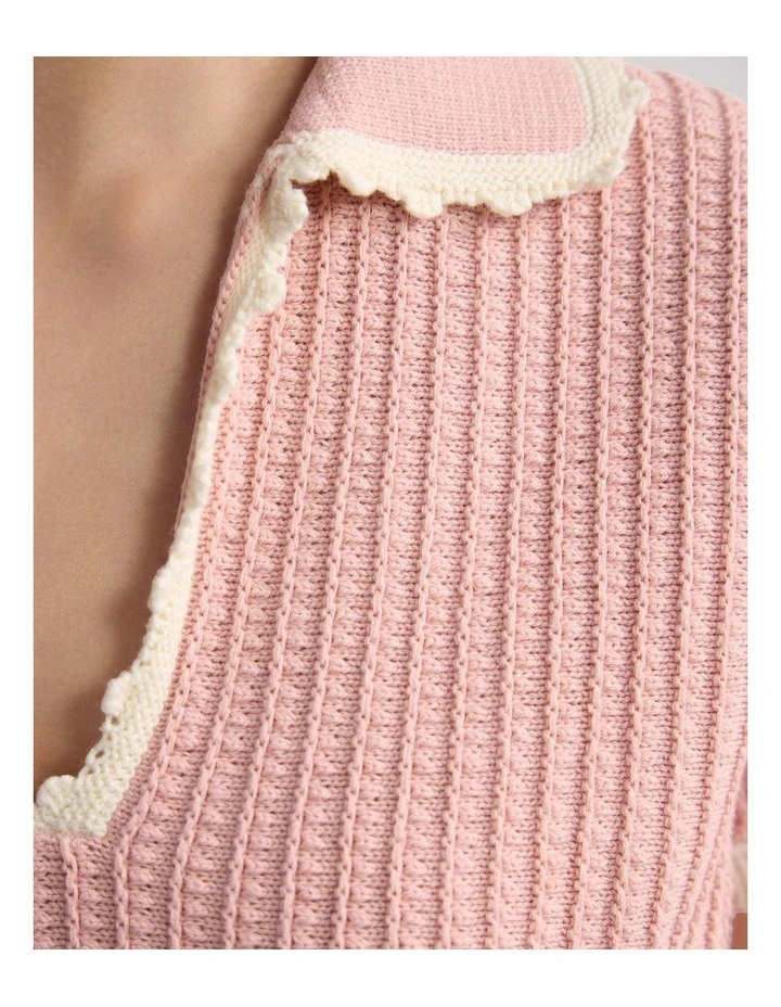 Talia Polo Knit in Pink/Cream image 6