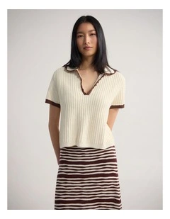 Talia Polo Knit in Cream/Mocha