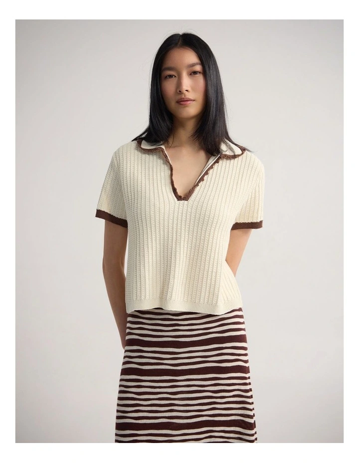 Talia Polo Knit in Cream/Mocha image 1