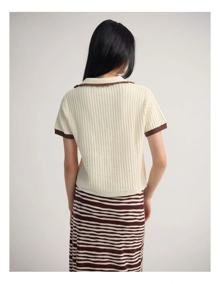 Talia Polo Knit in Cream/Mocha image 2