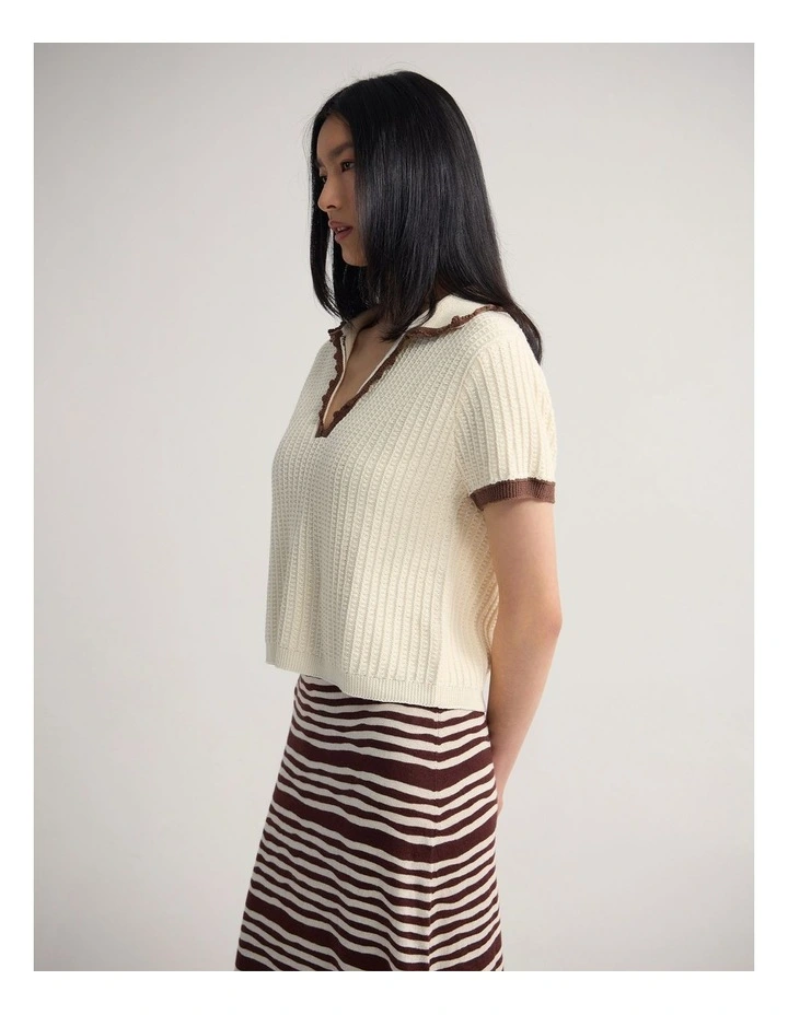Talia Polo Knit in Cream/Mocha image 3