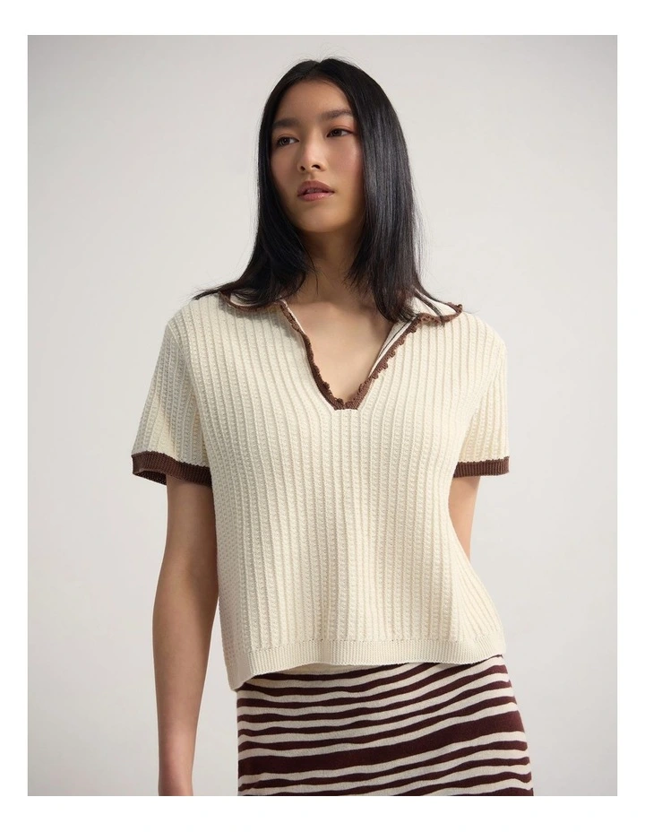 Talia Polo Knit in Cream/Mocha image 4