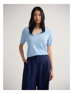 Charlotte Cashmere Blend V-Neck in Blue