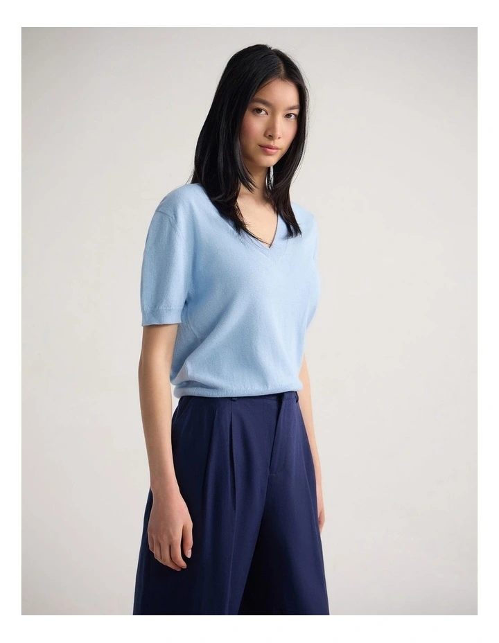 Charlotte Cashmere Blend V-Neck in Blue image 3