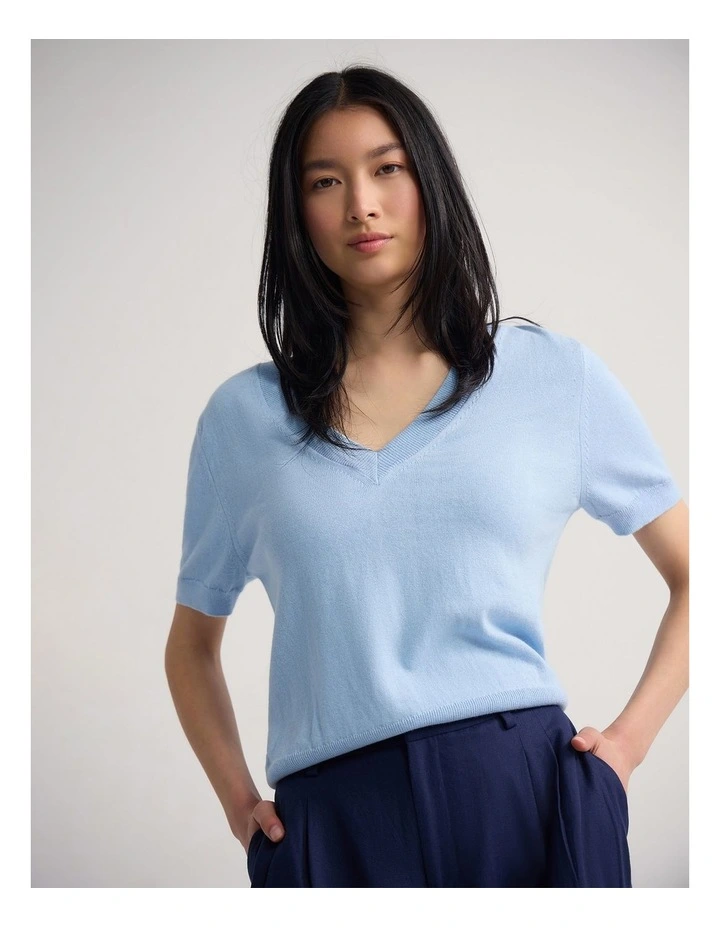 Charlotte Cashmere Blend V-Neck in Blue image 4